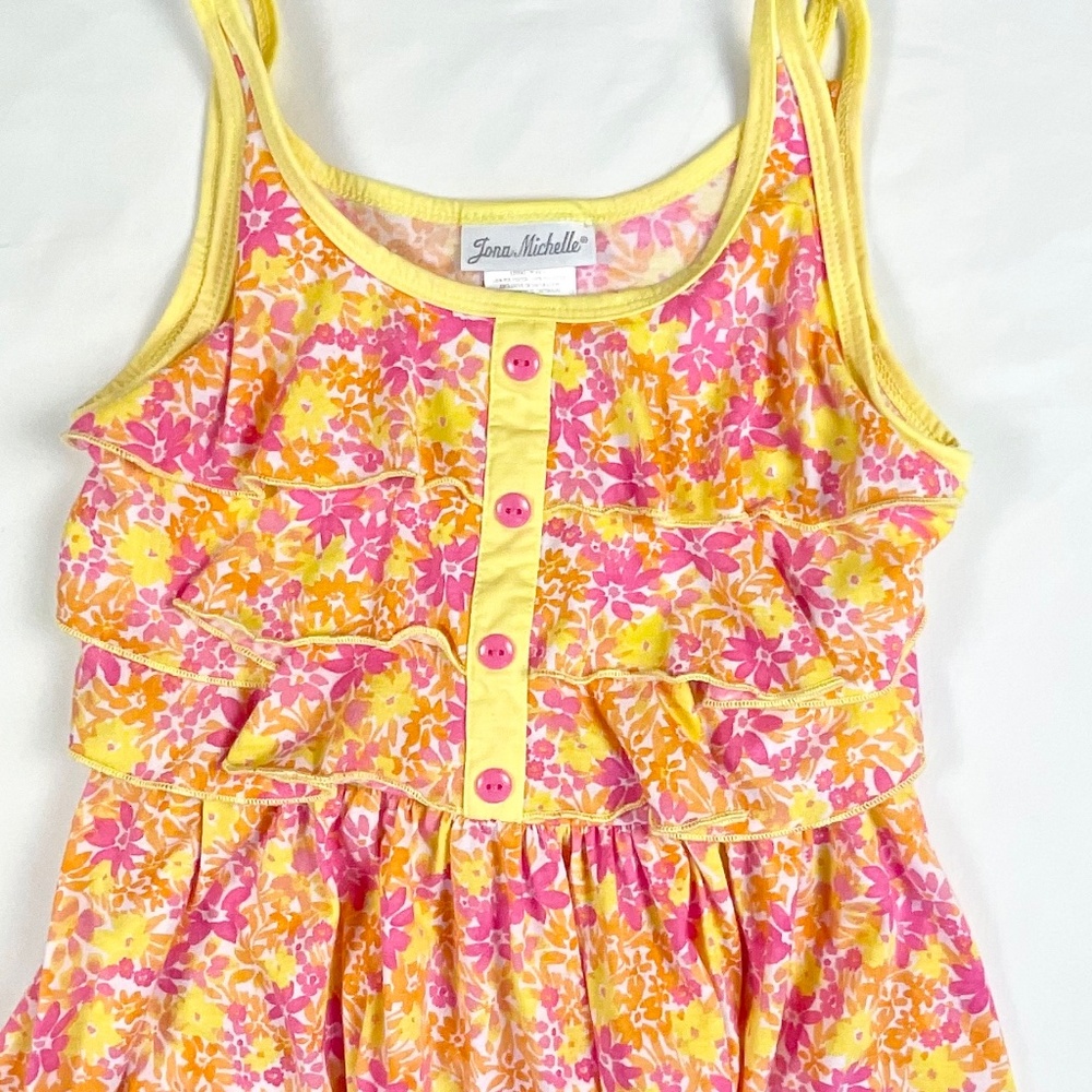 Jona Michelle Pink and Yellow Sundress with handkerchief hemline Size 10 - Picture 2 of 7
